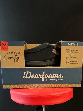 dearfoams Men's Black Slip-On Memory Foam Loafers